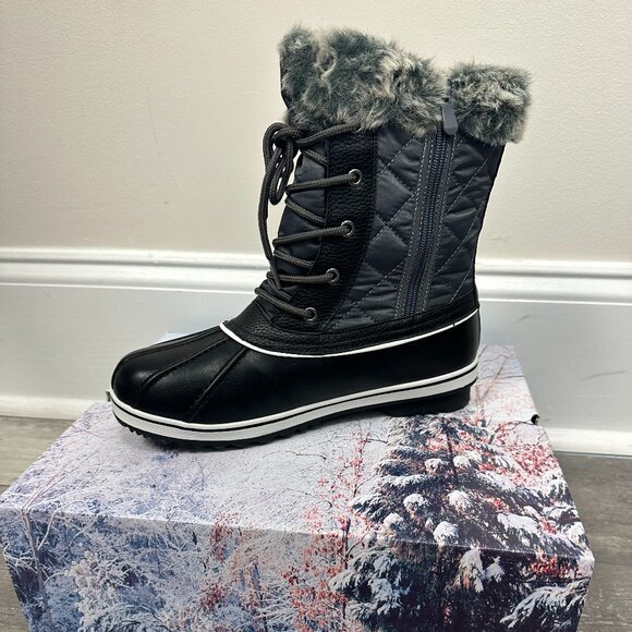 Huiyuzhi Women’s Waterproof Winter Snow Boots – Black/Grey, Size 8 - Picture 1 of 2